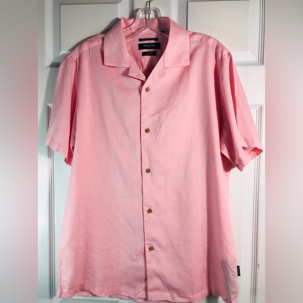 Kenneth Cole Mens Classic Pink Short-Sleeve Button-Up Shirt M